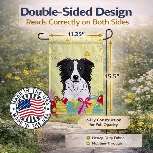 Vista 4 de Caroline's Treasures BB1923GF Bandera decorativa para jardín con diseño de Border Collie, para caza de huevos de Pascua, para jardín, jardín, patio