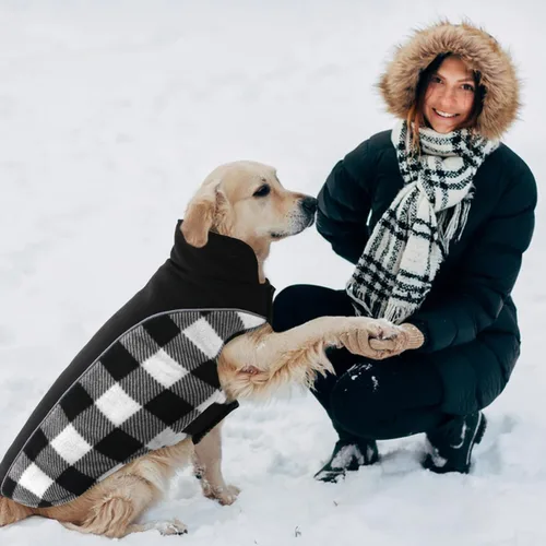 Vista 6 de Kuoser - Abrigo reversible para perros para climas fríos, abrigo de invierno impermeable reflejante para mascotas, abrigo para perros a cuadros