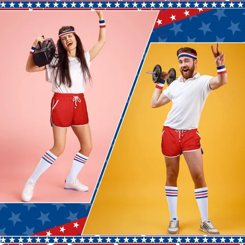 Vista 2 de 6 Pcs Halloween 80s Costume for Men Shorts Headband Socks