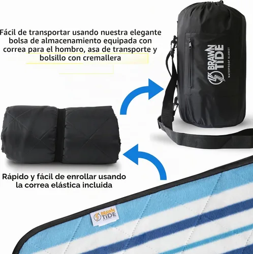 Vista 4 de BRAWNTIDE Manta grande impermeable para exteriores, forro polar extragrueso, cálida, resistente al viento, a prueba de arena, acolchada, 82 x 55