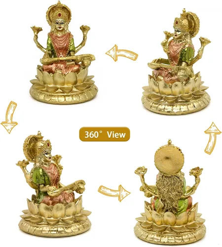 Vista 5 de alikiki Estatua de la diosa hindú Saraswati – 4.4 pulgadas de alto, escultura de ídolo de Saraswati, regalos para el templo indio Mandir Pooja