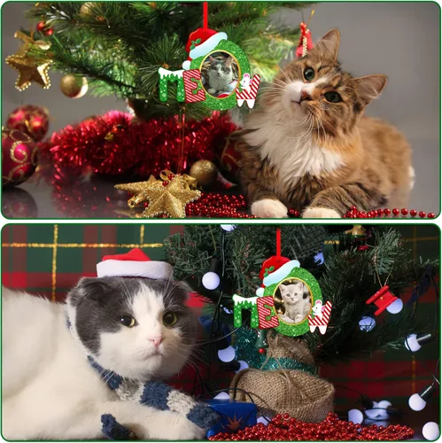 Vista 5 de Whatsign Adornos de marco de fotos de gatos, decoración de recuerdo colgante de Navidad para árbol de Navidad, adornos personalizados para gatos
