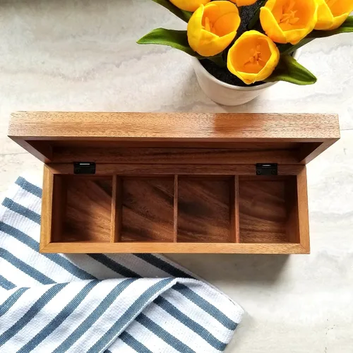 Vista 7 de Lipper International Caja de té de madera de acacia con 4 secciones, 12-1/2" x 4-1/8" x 3-7/8