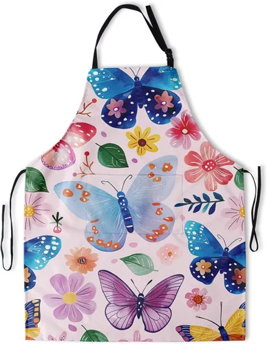 Vista 9 de Delantal colorido de poliéster Grooming Delantales con bolsillo para barbacoa Cocina Pintura Adultos