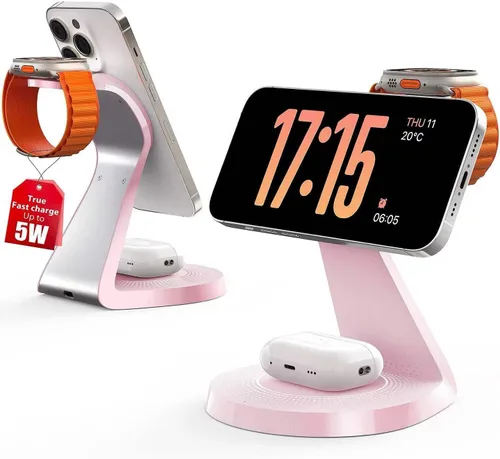 Vista 10 de Estación de carga 3 en 1 para dispositivos Apple, soporte de cargador Mag-Safe de carga rápida, cargador inalámbrico para iPhone serie
