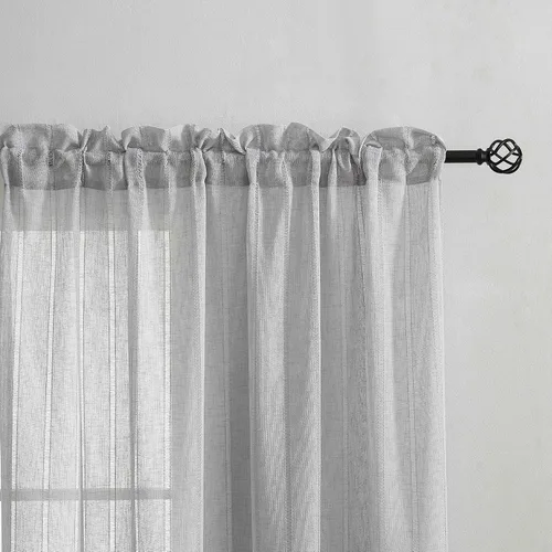 Vista 5 de Home Brilliant Cortinas a rayas transparentes de gasa para ventana pequeña para dormitorio, juego de 2, 54 x 45 pulgadas, gris claro