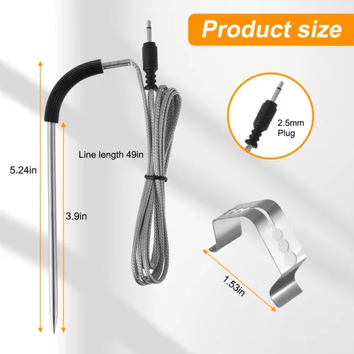 Vista 2 de Reemplazo de sonda de carne para parrillas de pellets, accesorios de sonda de temperatura de enchufe de 0.098 in, piezas de repuesto para sensor