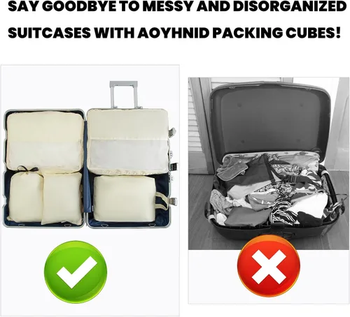 Vista 6 de Juego de 7 cubos de embalaje para organización de viajes, organizadores de embalaje para maletas, accesorios de viaje, juego organizador de equipaje
