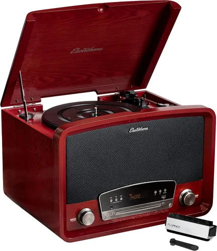 Vista 9 de Electrohome Kingston - Tocadiscos de vinilo vintage 7 en 1, tocadiscos de 3 velocidades, Bluetooth, radio AM/FM, CD auxiliar en RCA/salida de Nuez