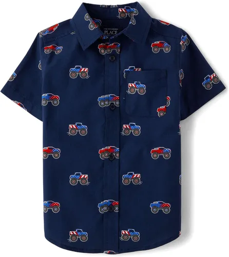 Vista 16 de The Children's Place Baby Boys' and Toddler Poplin Short Sleeve Button Down Shirt (Applemint)