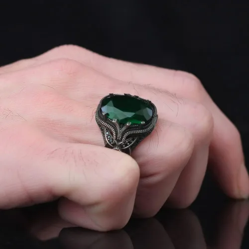 Vista 5 de Zircon Ring-925k Unisex Silver Jewelry-Vintage Gemstone Ring-Gift for Him and Her-925k Turkish Handmade Sterling Silver Green Ring