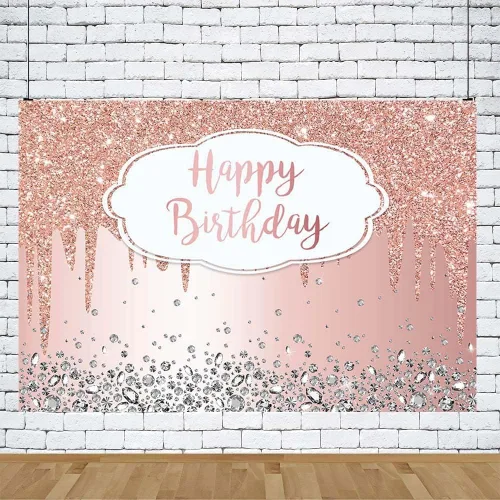 Vista 5 de AIBIIN Fondo rosa de 7 x 5 pies para fiesta de cumpleaños de niña, fondo de fotografía con purpurina, fondo de cristal de diamante, decoración