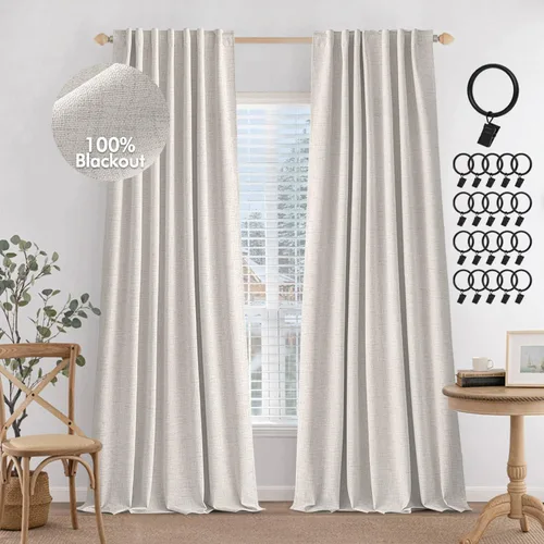Vista 11 de MIULEE Cortinas 100% opacas de 84 pulgadas de largo de lino, cortinas y drapeados, juego de 2 paneles para dormitorio, pestaña trasera, sala