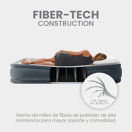 Vista 6 de Intex - Colchón de aire inflable de 18" tamaño king, comodidad premium elevada con bomba integrada, colchón de aire autoinflable portátil para cama