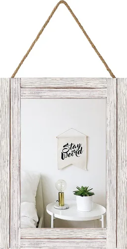Vista 10 de Espejo de pared con marco de madera rústica de 16.0 x 12.0 pulgadas, con cuerda para colgar para decoración de casa de campo, para entrada