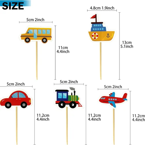 Vista 2 de Paquete de 30 adornos para cupcakes de transporte, para automóvil, camión, tren, avión, barco, fiesta, decoración de tartas para niños, cumpleaños