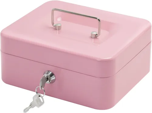 Vista 14 de Caja de efectivo de acero con cerradura de llave, organizador de dinero pequeño de metal con bandeja para dinero, caja de almacenamiento de efectivo