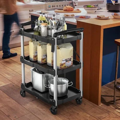 Vista 6 de YITAHOME - Carrito utilitario plegable de 3 niveles con ruedas (2 frenos), 240 libras