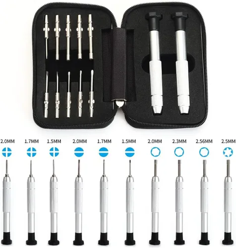 Vista 2 de Juego de destornilladores de precisión, kit de reparación de gafas con 10 estilos de destornilladores/almohadillas para la nariz/destornilladores
