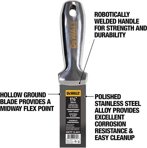 Vista 3 de DEWALT - Cuchillo para masilla de 1.5" de acero inoxidable total Hoja de masilla de metal pulido premium de una pieza 2-401