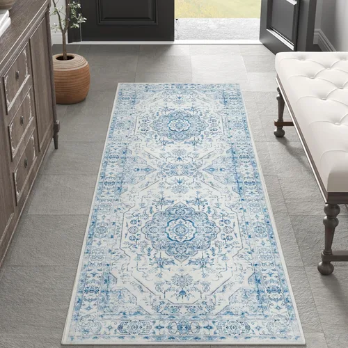 Vista 13 de Jinchan - Alfombra para entrada de 2 x 3 pies, alfombra de área lavable para interiores, tapete con medallón floral, pequeño, antideslizante