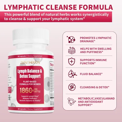 Vista 2 de Suplementos de drenaje linfático, suplemento de apoyo del sistema linfático de 1860 mg para mujeres con diente de león, bardana, equinácea, rutina