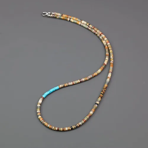 Vista 3 de COAI Collar de cuentas para hombre, collar de cristal Heishi para hombres de 20 a 26 pulgadas Picasso Jasper
