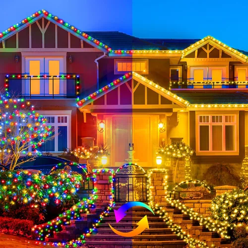 Vista 5 de KNONEW 720 luces LED de Navidad de 337 pies para exteriores, luces de cadena de alambre transparente que cambian de color con 11 modos