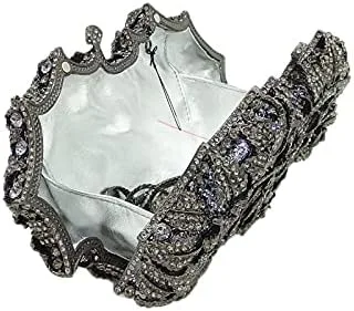 Vista 3 de Boutique De FGG Bolsas de noche de cristal de flores deslumbrantes para mujer, formal, boda, fiesta, cóctel, bolso de mano