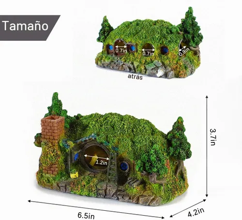 Vista 3 de fazhongfa Decoraciones de Acuario Castillo Decoración de Pecera Ornamentos Temáticos (Hobbit-Pequeño)