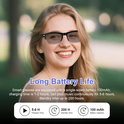 Vista 6 de Lentes inteligentes para hombres y mujeres, gafas Bluetooth con lentes fotocromáticas, micrófono y altavoces integrados, IPX5 impermeable, asistente