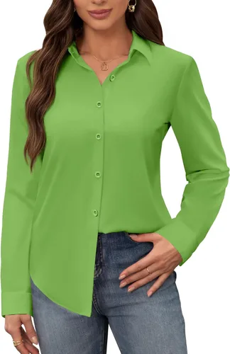 Vista 31 de Siliteelon - Camisas de vestir para mujer, a prueba de manchas, sin arrugas, de manga larga, sólidas, para trabajo y negocios, con botones