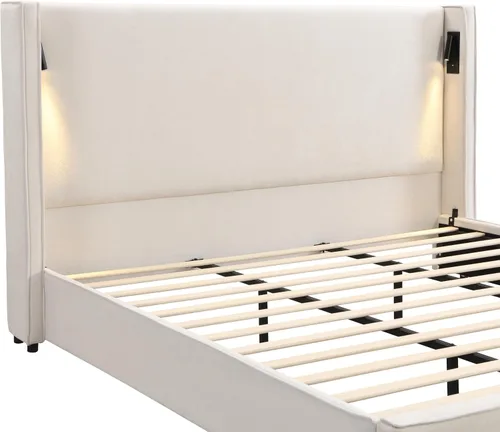 Vista 14 de Christopher Knight Home Hazel - Cama de cabecera tamaño King tapizada de 49.20 pulgadas de alto, plataforma de soporte de panel de listones,