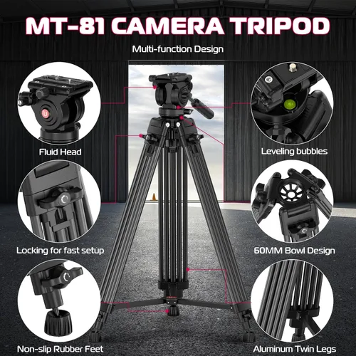 Vista 2 de ULANZI Trípode de video para cámara MT-81 con cabezal fluido de 360 grados, soporte de trípode de aleación de aluminio resistente de 61 pulgadas