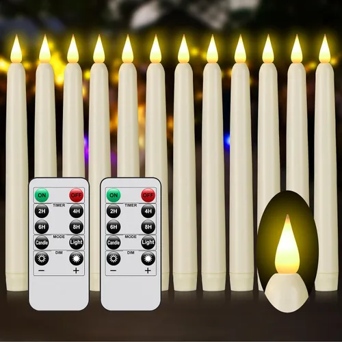 Vista 9 de Velas cónicas sin llama con control remoto y temporizador, candeleros LED que funcionan con baterías con llama 3D parpadeante, velas falsas