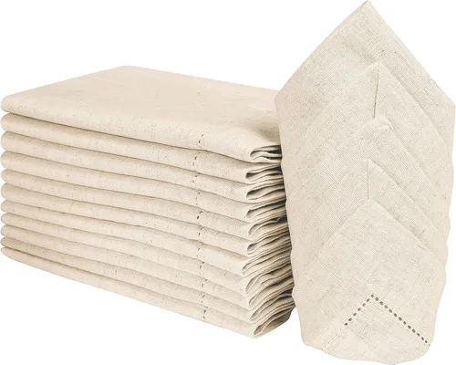 Vista 4 de Juego de 12 servilletas de lino, 18 x 18 pulgadas, con vainica, servilletas de tela de lino natural para cena, servilletas de tela lavables Natural