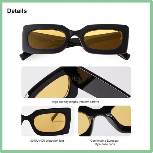 Vista 7 de GIFIORE Gafas de sol rectangulares retro de los años 90 para mujer, gafas gruesas de moda, marco negro y rosa
