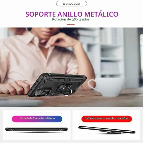 Vista 7 de Funda para Xiaomi Redmi Note 9 con protector de pantalla de cristal, híbrida resistente a los arañazos de doble capa, antiarañazos, a prueba