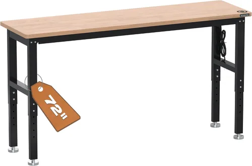 Vista 11 de WORKPRO Banco de trabajo ajustable con manivela, mesa de trabajo de madera de goma de 47.2 x 23.6 pulgadas, capacidad de carga de 300 libras