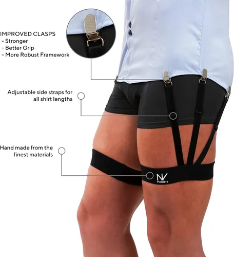 Vista 2 de Soportes NV mejorados 2.0, con cierres mejorados soportes de camisa premium, ligas de camisa, tuckers de camisa para hombre