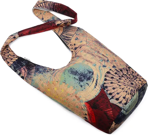 Vista 3 de Bolsa de hombro para mujer, de lona en estilo hippie/bohemio para llevar cruzada al hombro, disponible en diferentes colores y estampados
