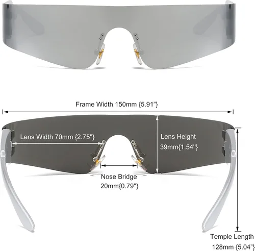 Vista 2 de Azoxus Gafas de sol envolventes sin montura para mujeres y hombres Cyberpunk Y2k, gafas futuristas con espejo AZ9597