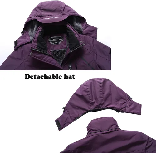 Vista 4 de SUOKENI - Chaqueta de esquí impermeable, para mujer, cálida, de invierno, resistente a la nieve, con capucha, ideal para snowboard