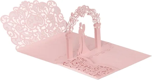 Vista 11 de NC Paquete de 10 invitaciones de boda desplegables en 3D doradas, elegantes tarjetas de aniversario de diseño de novia y novio para celebraciones