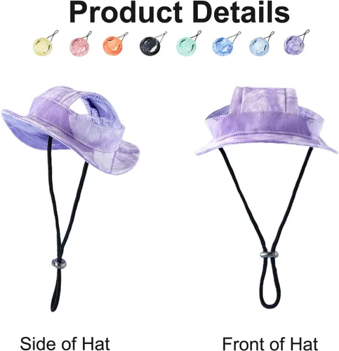 Vista 4 de HDKUW Sombreros de cubo para perro, gorra redonda para perro con orificio para las orejas, ajustable para viajes al aire libre, protección solar