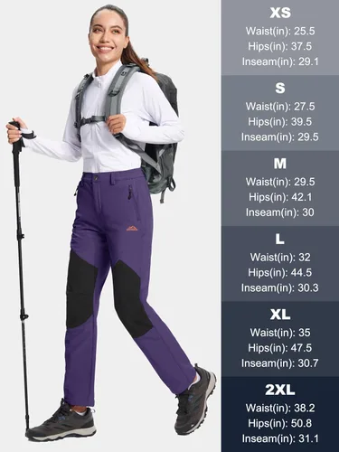 Vista 7 de MAGCOMSEN Pantalones de senderismo con forro polar para mujer, impermeables, aislados, para nieve, esquí, invierno, caza, softshell