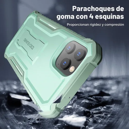 Vista 5 de ExoGuard Compatible con iPhone 12 Pro Max, funda de goma a prueba de golpes de cuerpo completo, protector de pantalla integrado con soporte
