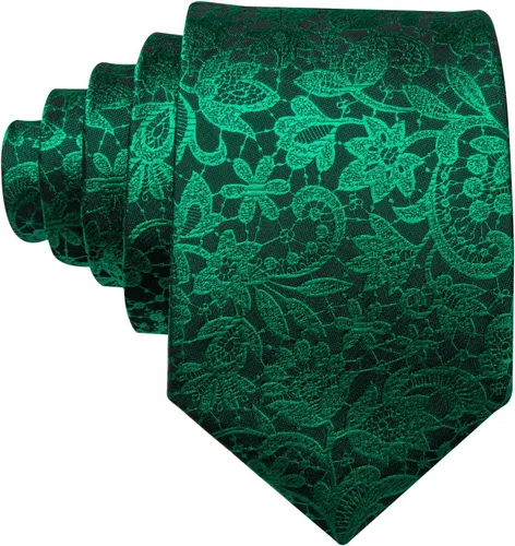 Vista 5 de Barry.Wang Conjunto de corbatas para hombre, seda con diseño de cachemira, corbata tejida formal con pañuelo de bolsillo y gemelos