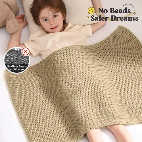 Vista 3 de Guohaoi Almohadilla de regazo con peso de punto (beige 20 x 30 pulgadas, 2 libras) sin cuentas, manta con peso refrescante para niños para siesta