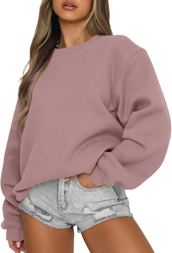 Vista 18 de EFAN Sudaderas de forro polar Y2K de gran tamaño con cuello redondo para Albaricoque